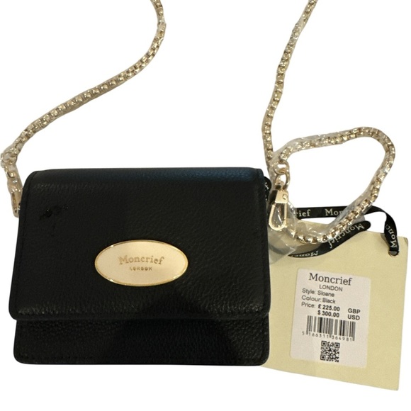 New with tags  Moncrief London Black Mini Leather Crossbody Bag - Picture 1 of 9